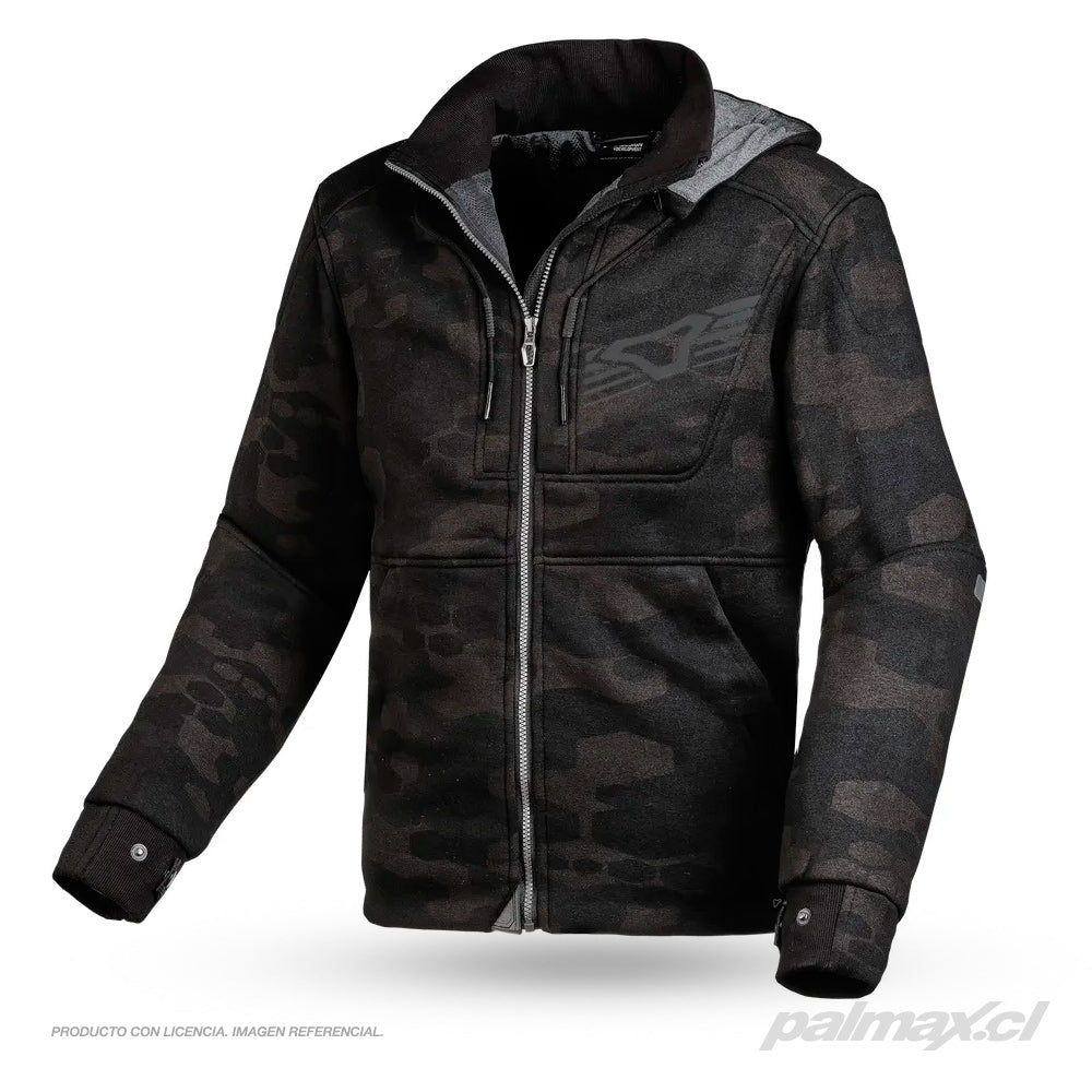 Poleron con cierre y protecciones District camo gris | Macna