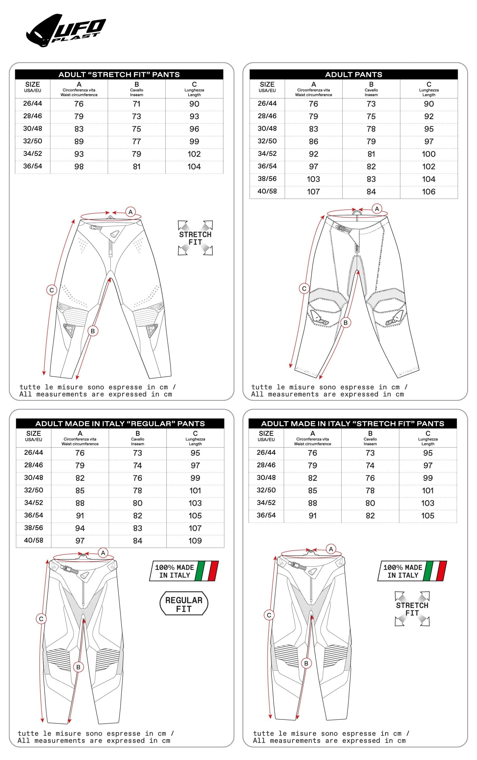 ADULT PANTS 2021 Size Chart