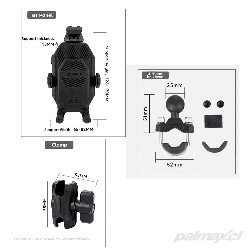 Soporte para celular moto dual SMNU N1 + camara accion con amortiguador ajustable para manillar | SMNU