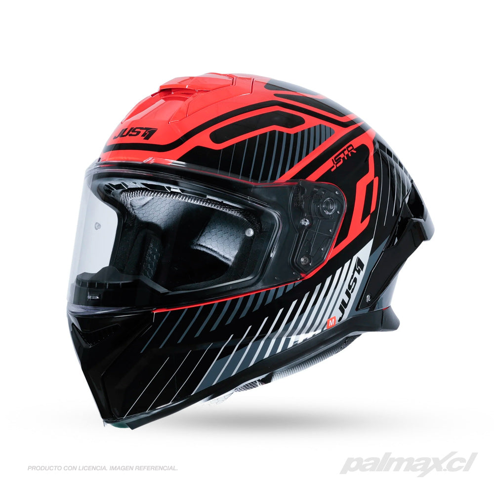 Casco integral para calle modelo J-STR Tactical Red Silver Gloss | Just 1 Racing