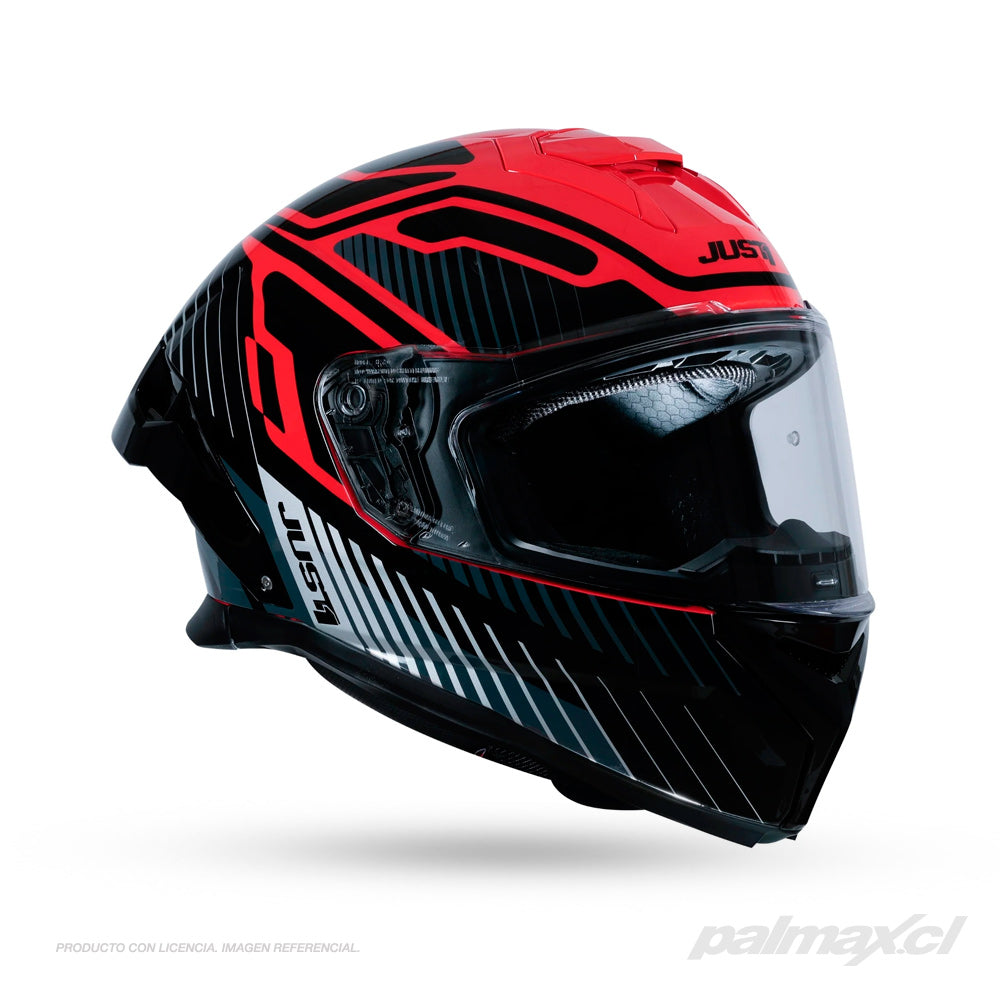 Casco integral para calle modelo J-STR Tactical Red Silver Gloss | Just 1 Racing