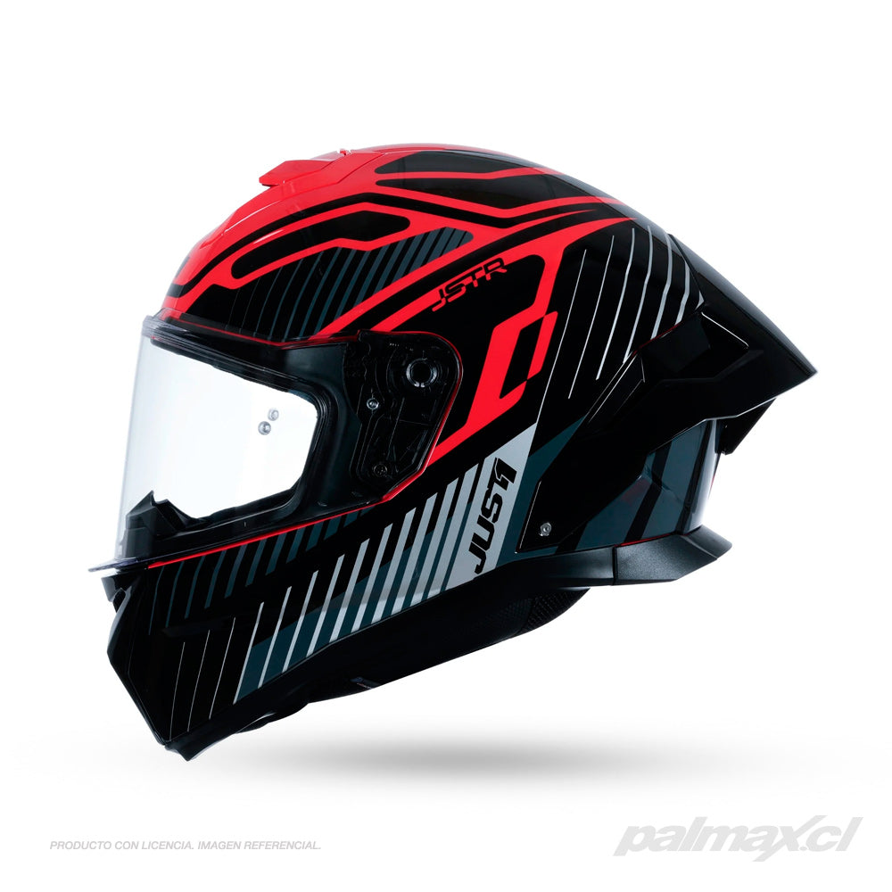 Casco integral para calle modelo J-STR Tactical Red Silver Gloss | Just 1 Racing